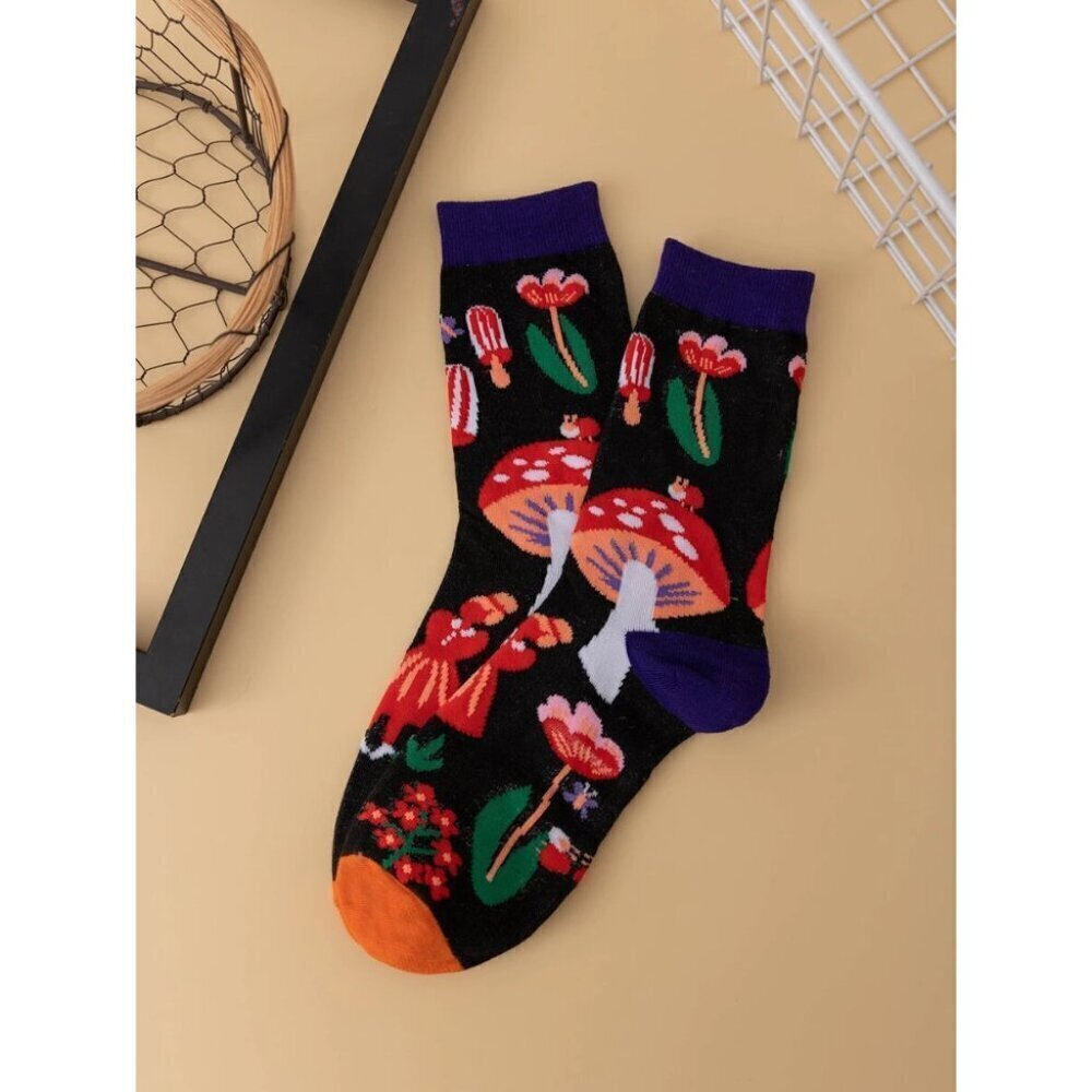 Mushroom Pattern Crew Socks  Multicolor/one-size